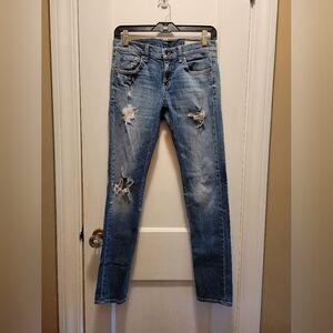 rag & bone Mid-Rise  Ripped Skinny Jeans, Size 26 - Blue